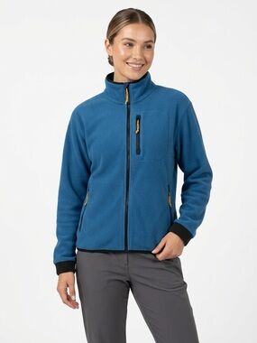 REI Co-op Polartec Full Zip Fleece Jacket Mock Neck Blue Medium